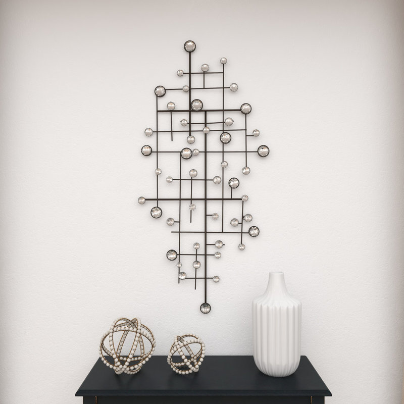 Mercer41 Silver Metal Abstract Wall Decor with Crystal Embellishments